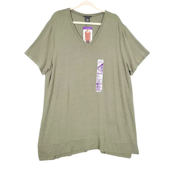 NWT ADRIANNA PAPELL AD1S300741 Green Textured Short Sleeve Tunic Top XXL 2XL - Picture 1 of 10